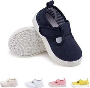 Toddler Boys Girls T-Strap Canvas Sneakers for Little Kids Classical Comfortable Mary Jane Canvas Flats, Non-Slip Casual Canvas Sneaker for Little Kids