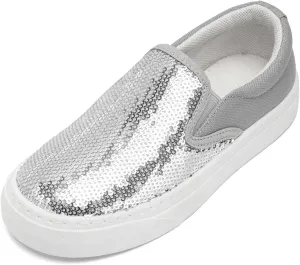 Toddler Girls and Boys Sneakers Canvas Low Top Slip On Casual Sparkle Sequins Walking/Running Shoes