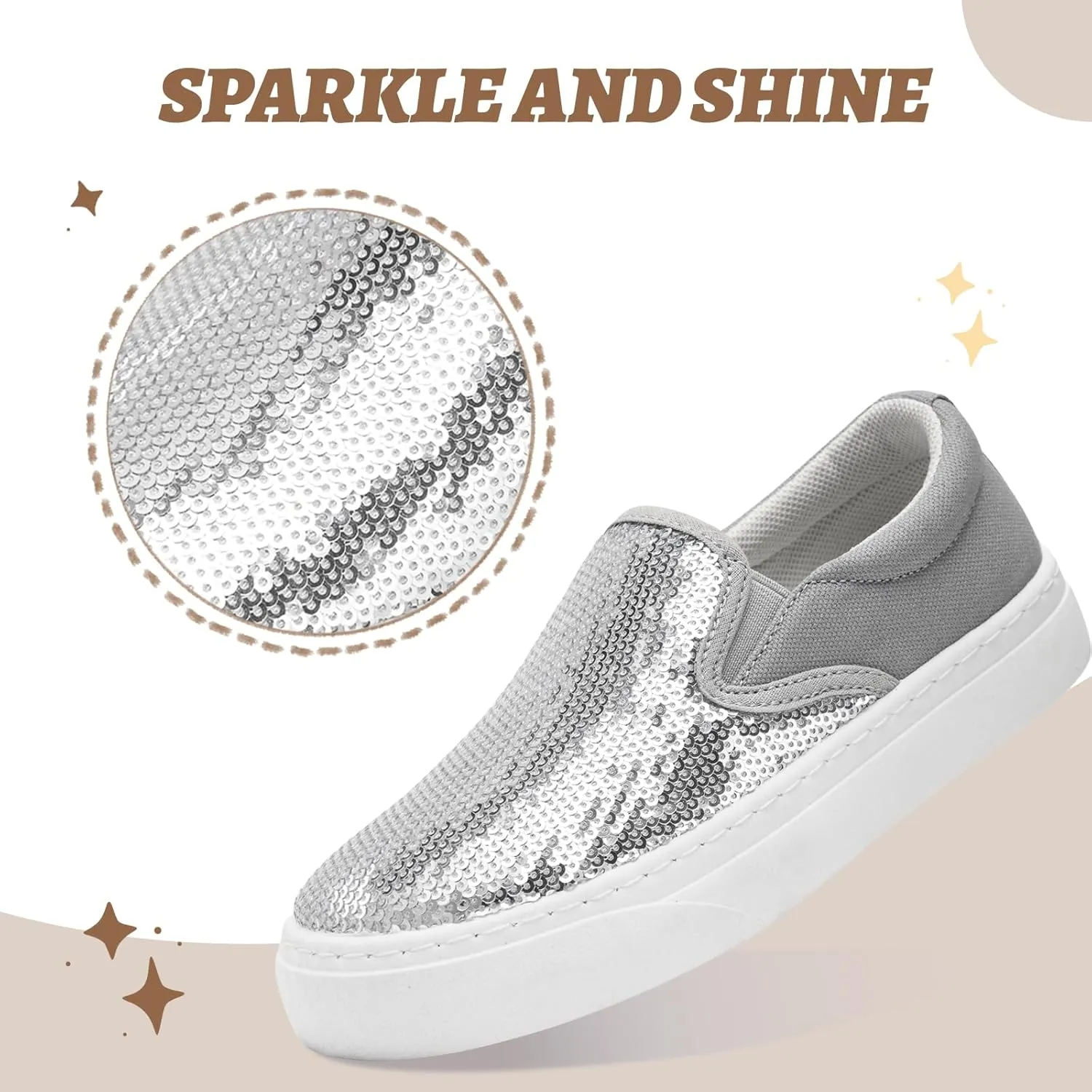 Toddler Girls and Boys Sneakers Canvas Low Top Slip On Casual Sparkle Sequins Walking/Running Shoes