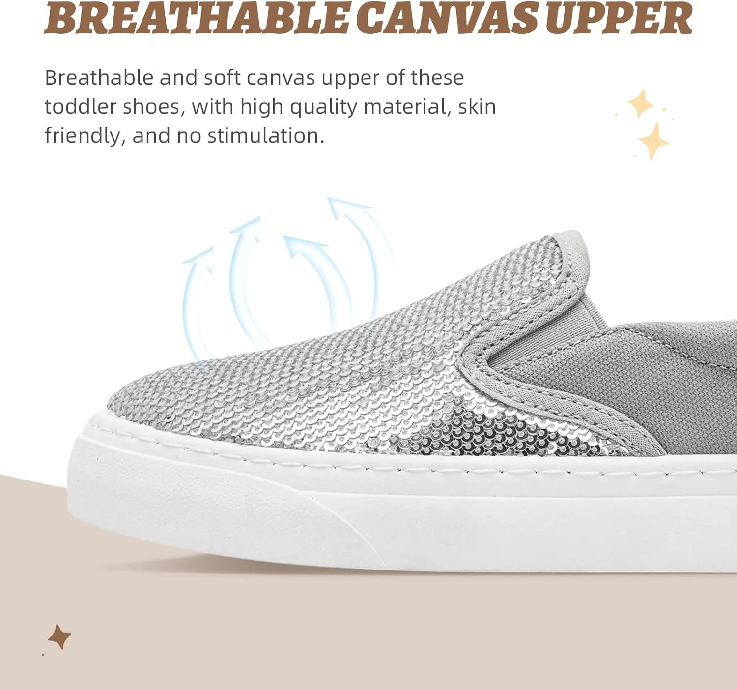 Toddler Girls and Boys Sneakers Canvas Low Top Slip On Casual Sparkle Sequins Walking/Running Shoes