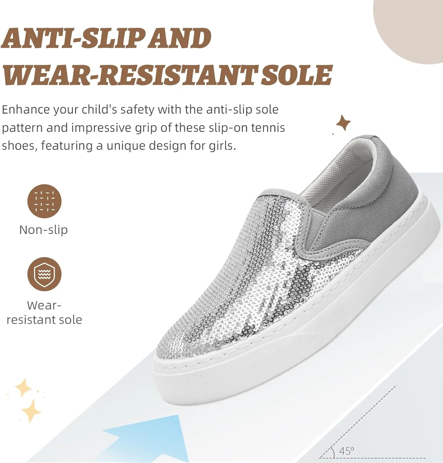 Toddler Girls and Boys Sneakers Canvas Low Top Slip On Casual Sparkle Sequins Walking/Running Shoes