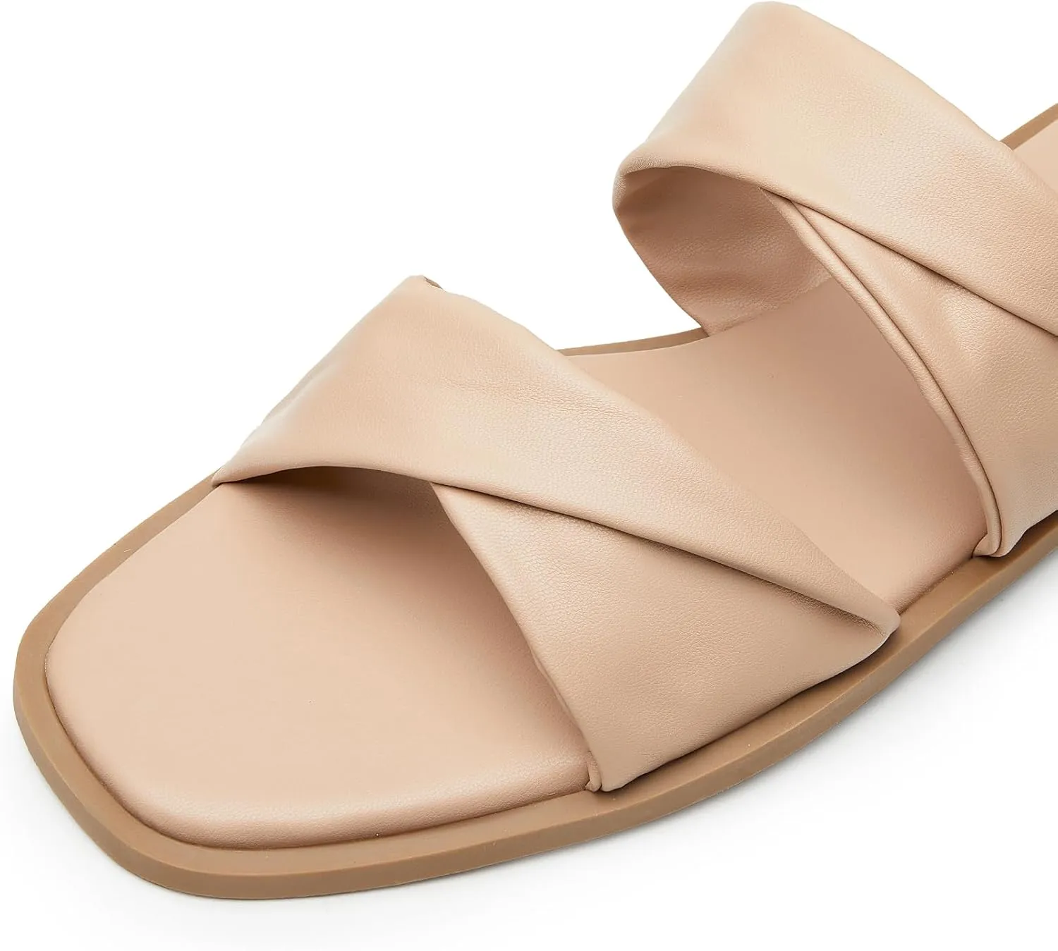 Trary Sandals Women,Leather Slides Women Comfortable Memory Foam Sandals for Women Footwear,Fashion Flat Summer Sandals for Women 2025
