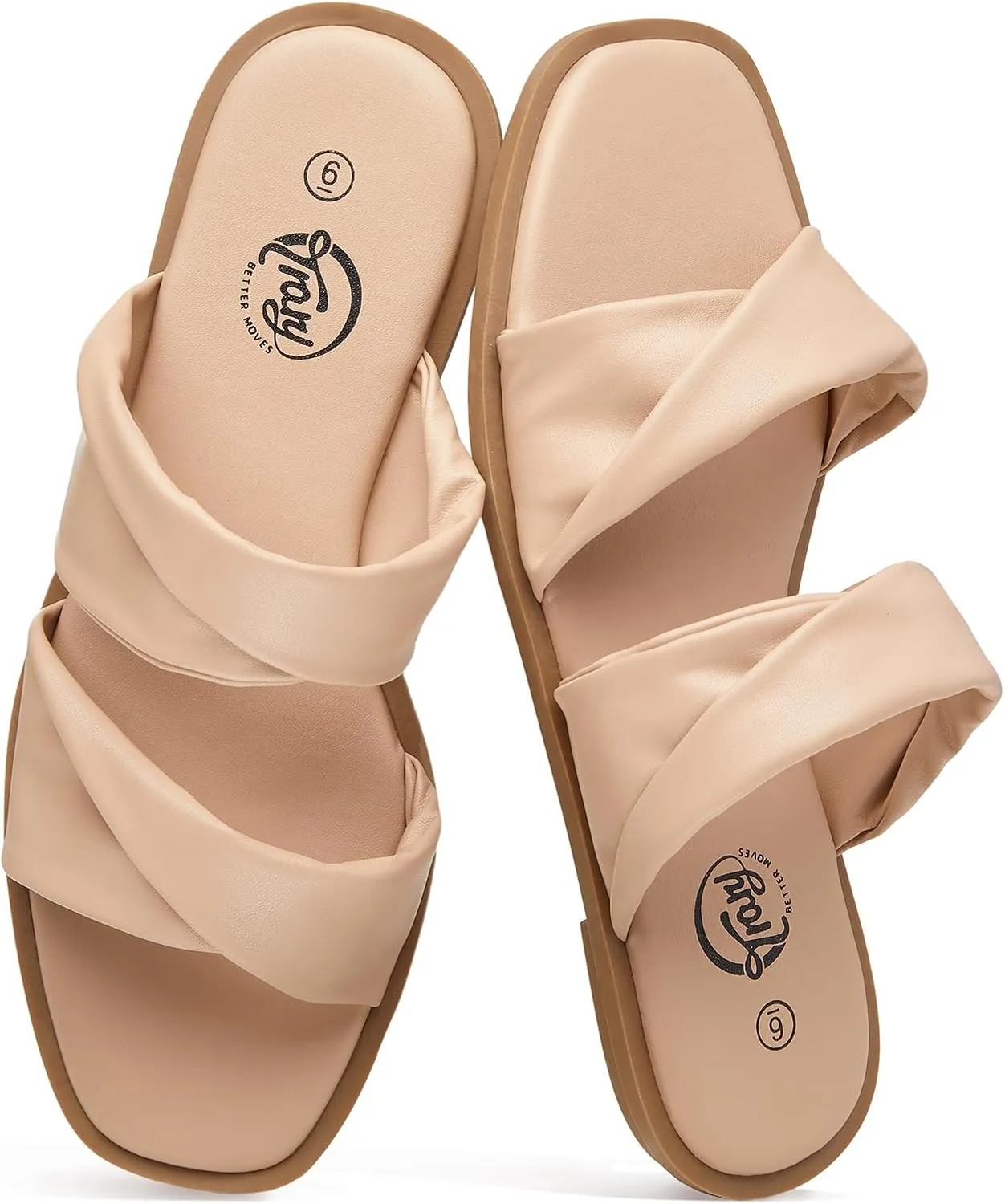 Trary Sandals Women,Leather Slides Women Comfortable Memory Foam Sandals for Women Footwear,Fashion Flat Summer Sandals for Women 2025