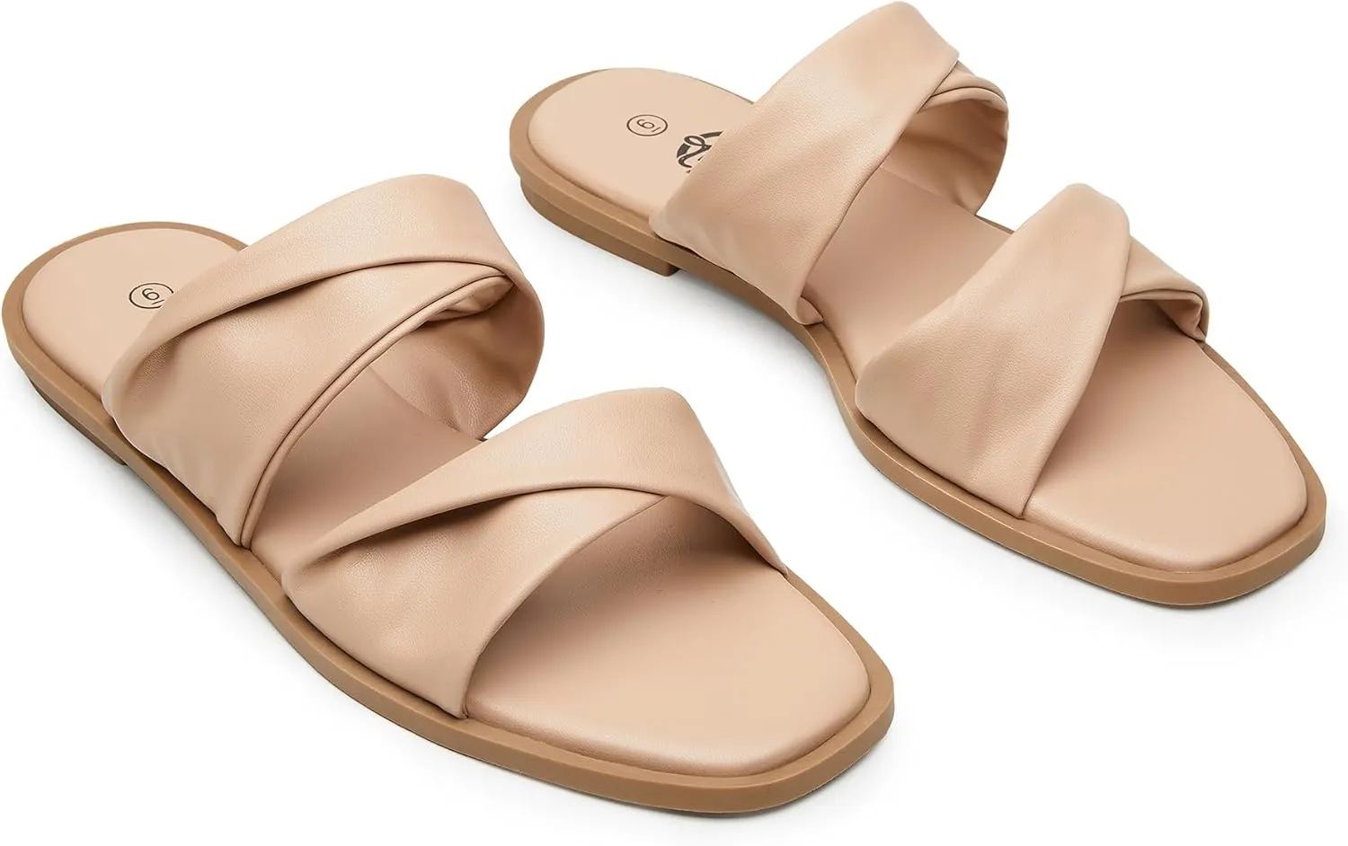 Trary Sandals Women,Leather Slides Women Comfortable Memory Foam Sandals for Women Footwear,Fashion Flat Summer Sandals for Women 2025