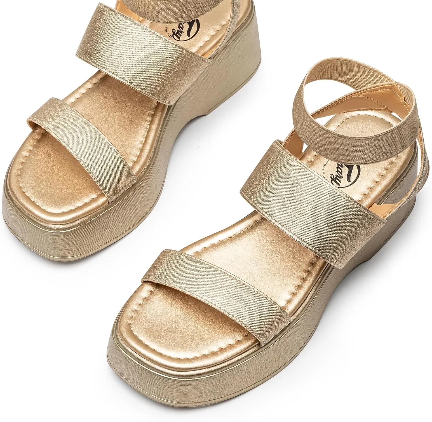 Trary Wedge Sandals for Women, Sandals for Women Dressy Summer, Cute Open Toe Platform Sandals, Lightweight Elastic Ankle Strap Sandals, Womens Heeled Sandals, Comfortable Beach Sandals, Summer Sandals for Women 2023