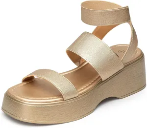 Trary Wedge Sandals for Women, Sandals for Women Dressy Summer, Cute Open Toe Platform Sandals, Lightweight Elastic Ankle Strap Sandals, Womens Heeled Sandals, Comfortable Beach Sandals, Summer Sandals for Women 2023