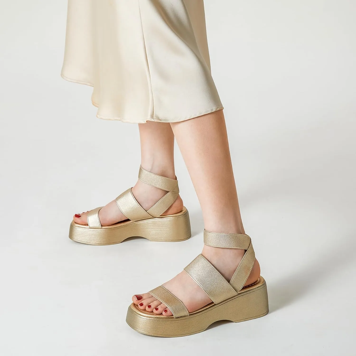 Trary Wedge Sandals for Women, Sandals for Women Dressy Summer, Cute Open Toe Platform Sandals, Lightweight Elastic Ankle Strap Sandals, Womens Heeled Sandals, Comfortable Beach Sandals, Summer Sandals for Women 2023