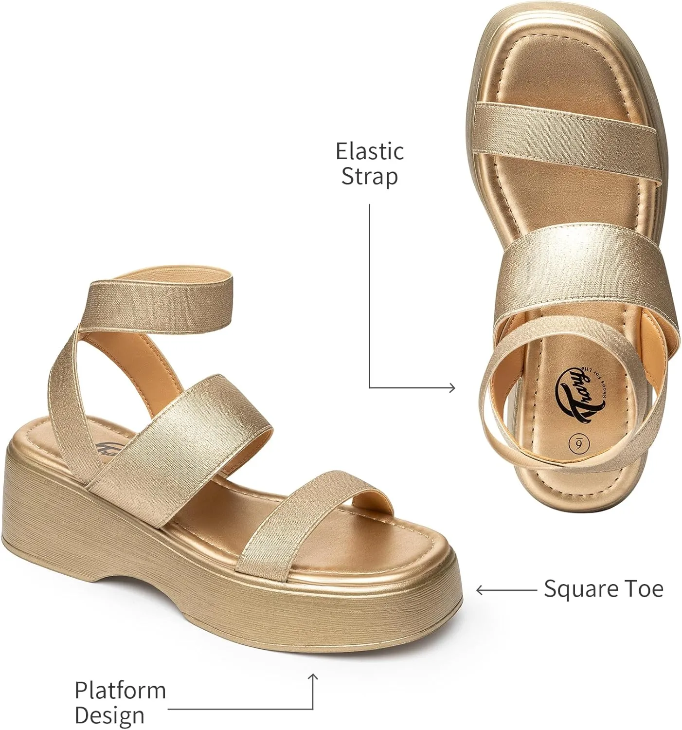 Trary Wedge Sandals for Women, Sandals for Women Dressy Summer, Cute Open Toe Platform Sandals, Lightweight Elastic Ankle Strap Sandals, Womens Heeled Sandals, Comfortable Beach Sandals, Summer Sandals for Women 2023