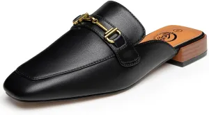 Trary Women's Mules & Loafers, Black Square Toe Mules, Classic Dressy & Casual Comfortable Shoes