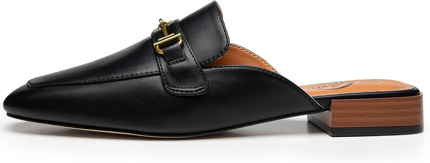 Trary Women's Mules & Loafers, Black Square Toe Mules, Classic Dressy & Casual Comfortable Shoes
