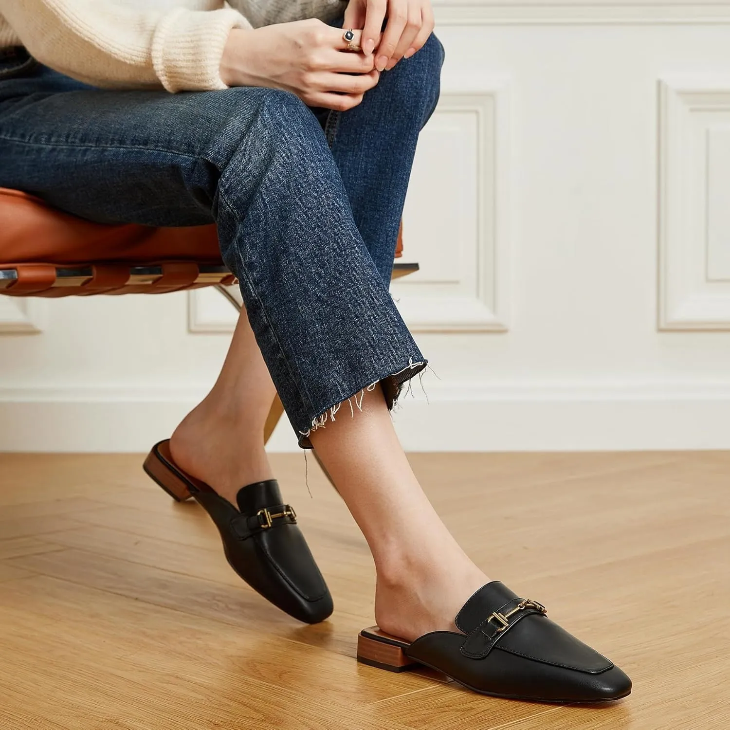 Trary Women's Mules & Loafers, Black Square Toe Mules, Classic Dressy & Casual Comfortable Shoes