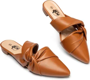 Trary Womens Mules Flats Closed Pointed Toe Comfortable Slip on Backless Loafer Shoes for Women with Knot