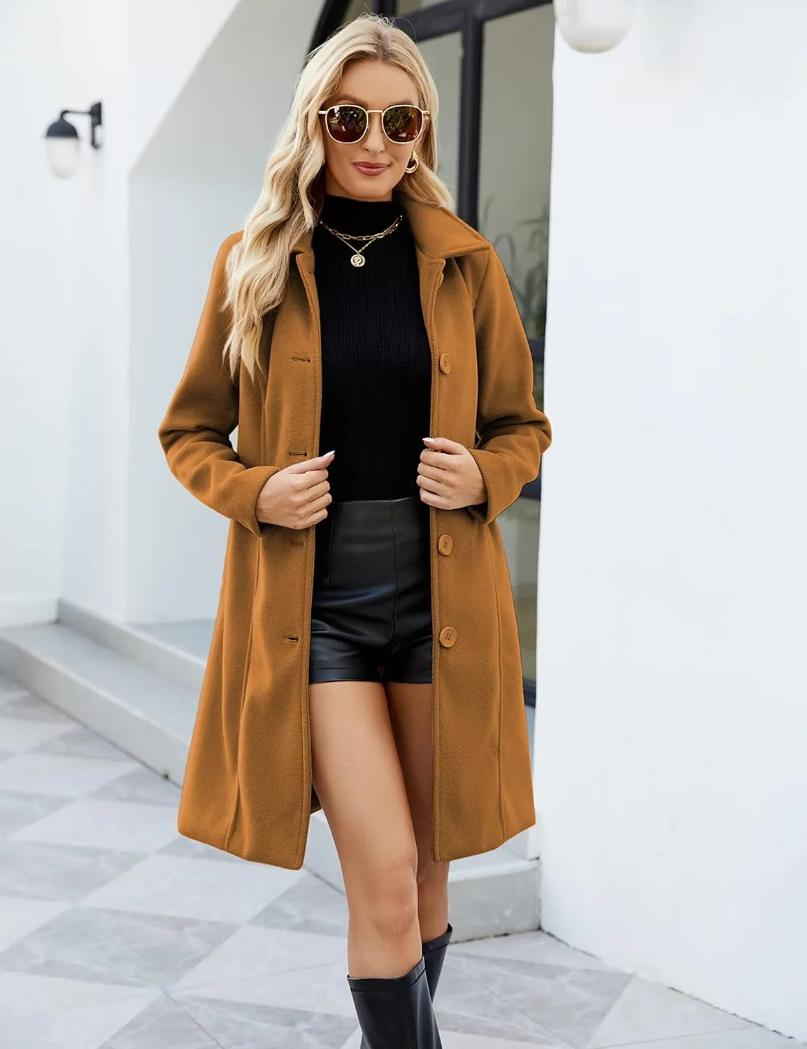 UANEO Womens Peacoat Faux Wool Blend Single Breasted Long Trench Coat Dress Overcoat Winter with Pockets