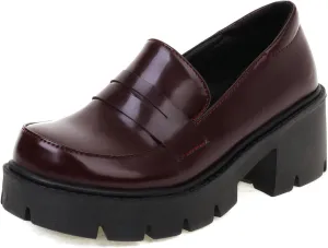 Uniquelly Platform Loafers for Women Chunky Loafers Round Toe Penny Loafers Lug Sole Mid Heel Slip On Comfort Fashion Business Work Shoes