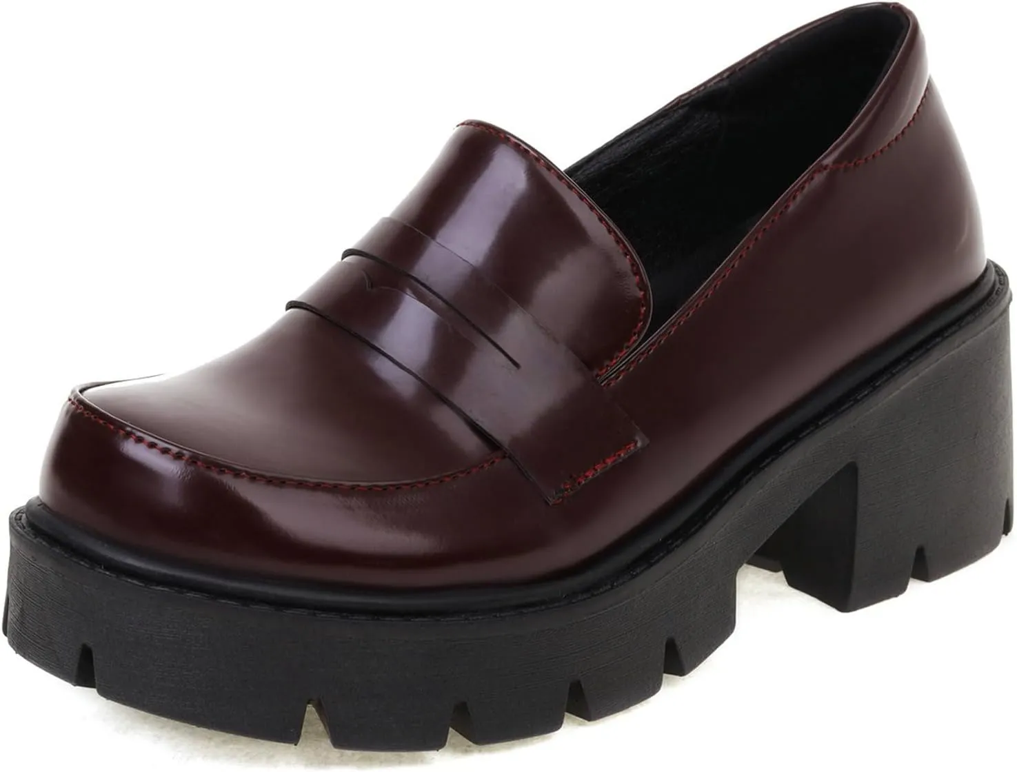 Uniquelly Platform Loafers for Women Chunky Loafers Round Toe Penny Loafers Lug Sole Mid Heel Slip On Comfort Fashion Business Work Shoes
