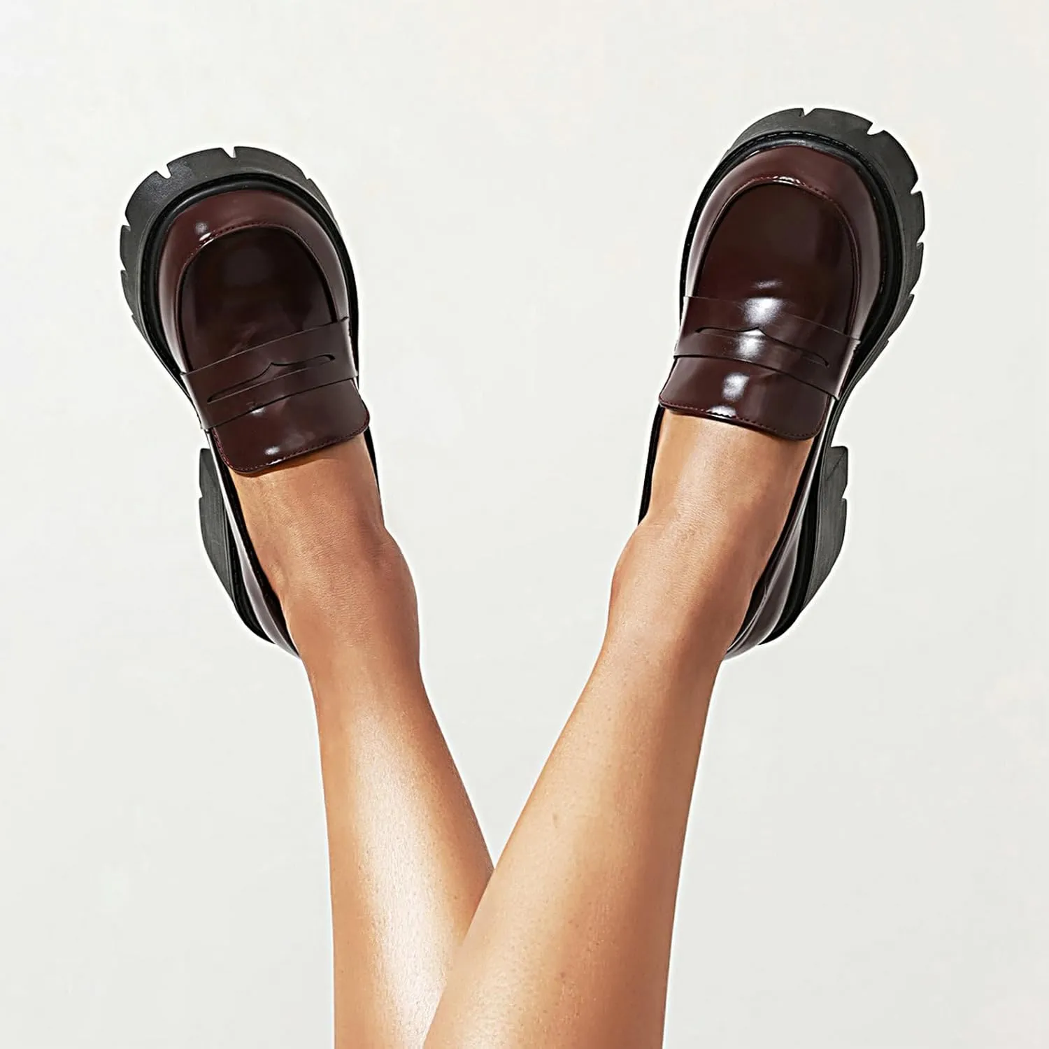 Uniquelly Platform Loafers for Women Chunky Loafers Round Toe Penny Loafers Lug Sole Mid Heel Slip On Comfort Fashion Business Work Shoes