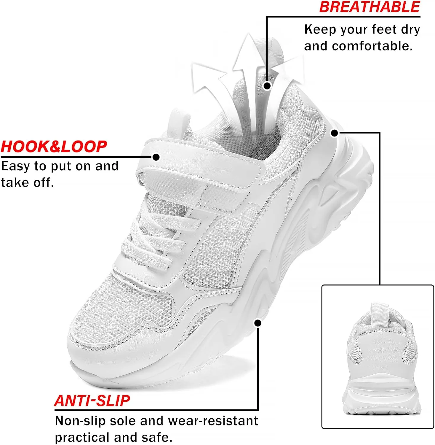Unisex-Child White Tennis Shoes Breathable Sneakers for Boys Girls Lightweight Running Shoes Kids Toddler/Little Kid/Big Kid Gym Footwear