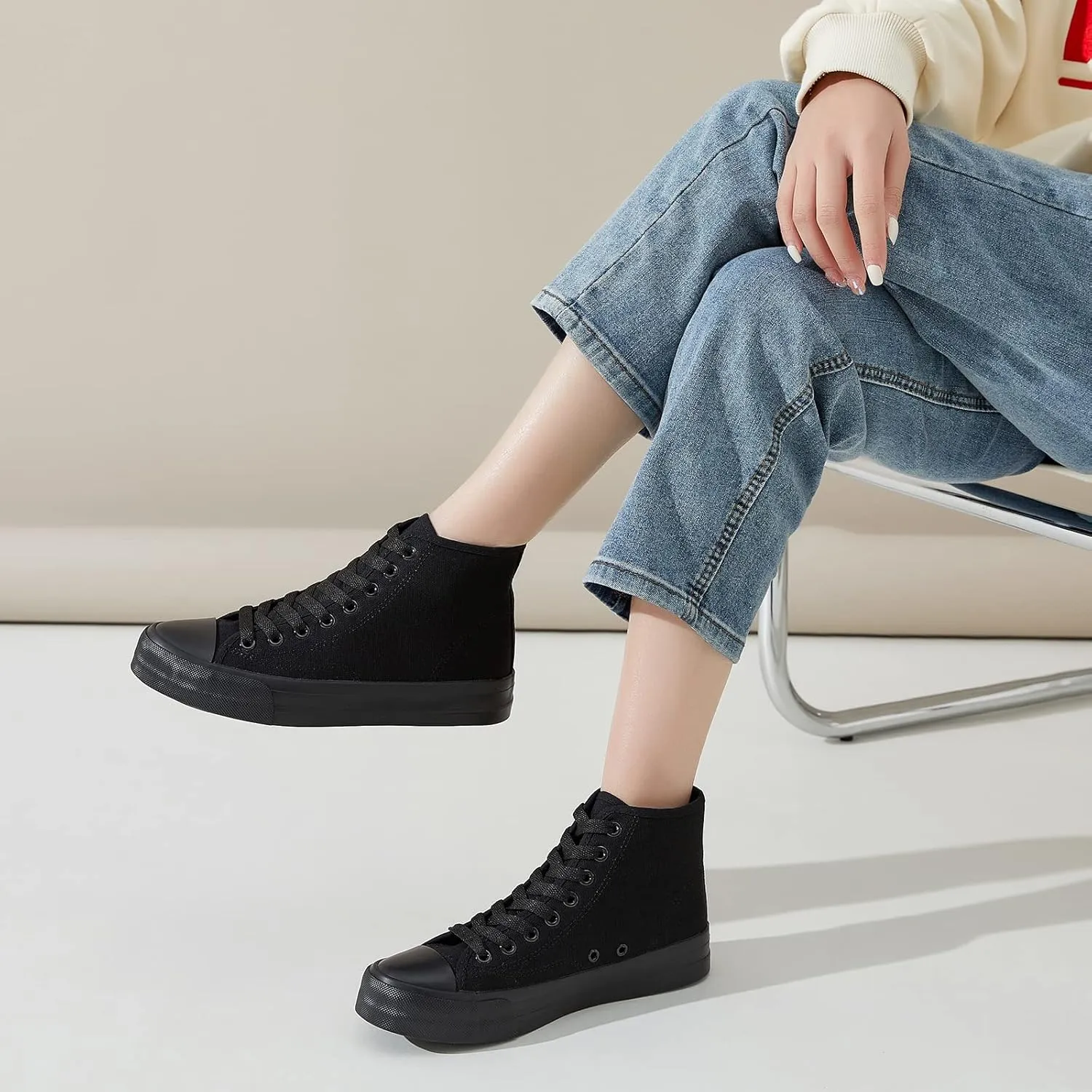 Uoidru High Top Sneakers for Women Canvas Shoes White Canvas High Tops Women Casual Shoes Lace Up Fashion Sneakers