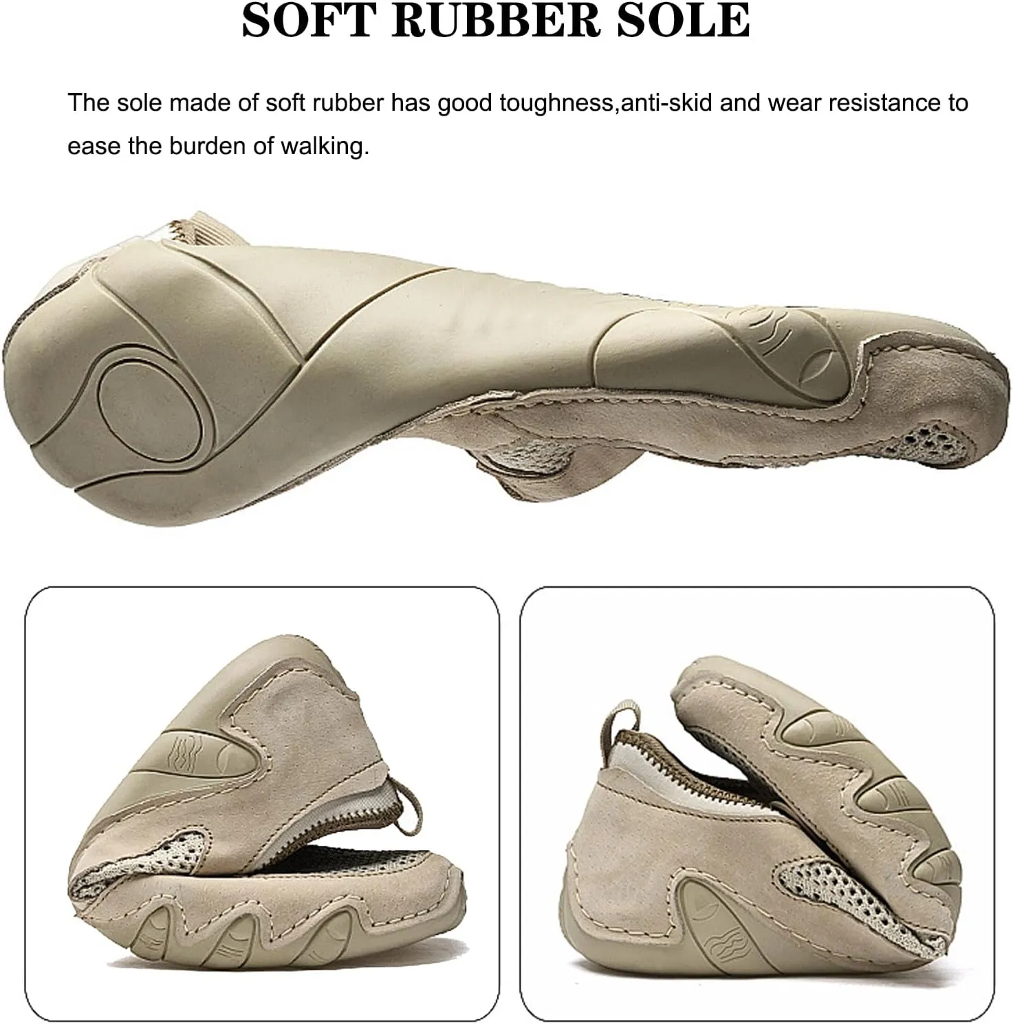 URLECHS Men's Leather Breathable Mesh Loafers,Lightweight Comfortable Slip On Outdoor Casual Shoes Hand Stitched Fashion Sneakers Flat Driving Shoes