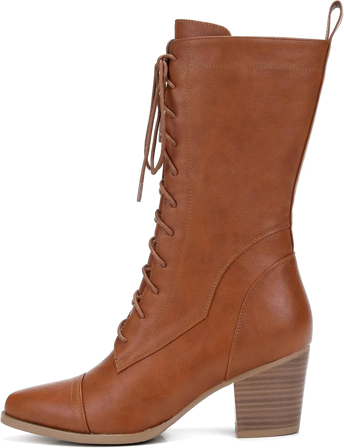 UTIKLIOU Women's Mid Calf Boots Lace up Combat Boots Leather Side Zipper Winter Boots Faux Fur Lining