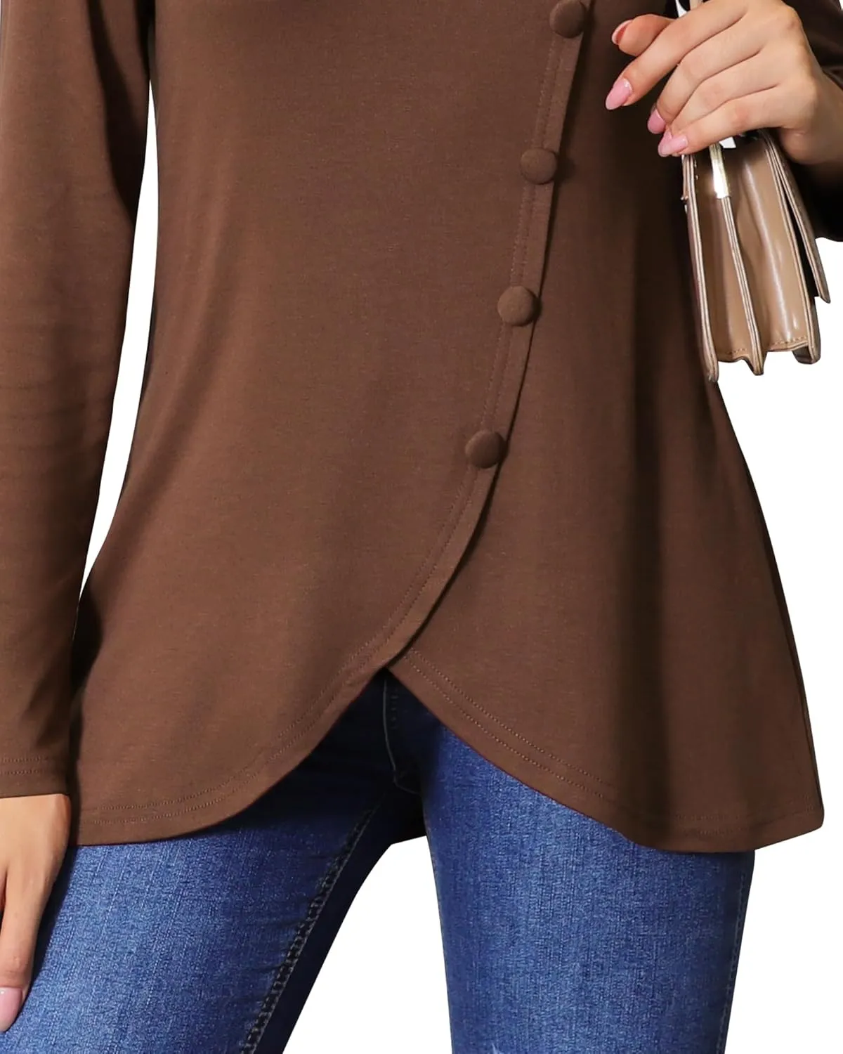 VALOLIA Womens Long Sleeve Tops Fall Winter Buttons Side Tulip Hem Lapel Pullover Sweatshirt