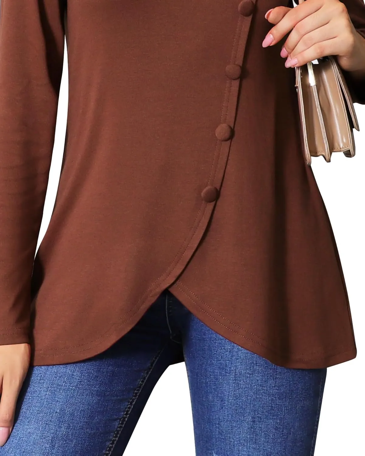 VALOLIA Womens Long Sleeve Tops Fall Winter Buttons Side Tulip Hem Lapel Pullover Sweatshirt
