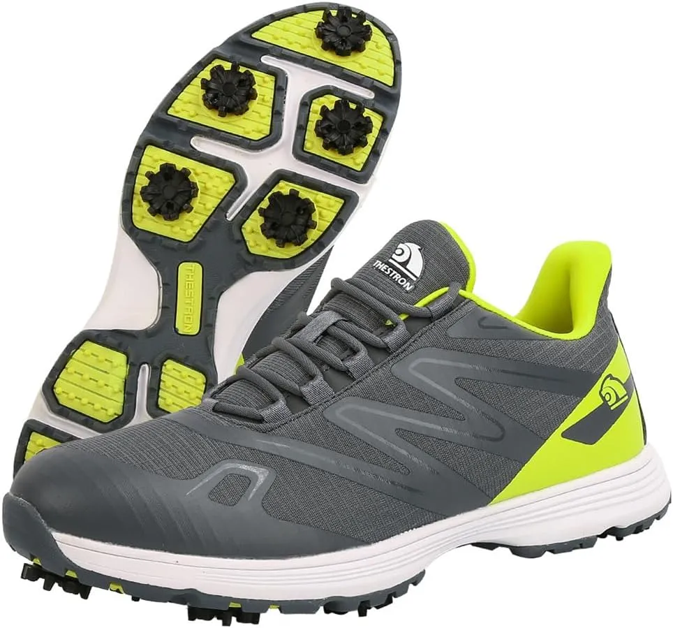VEACAM Men's Athletic Golf Shoes, Breathable Golf Sneakers with Spikes Shoes Water-Resistant Non-Slip Golf Footwear
