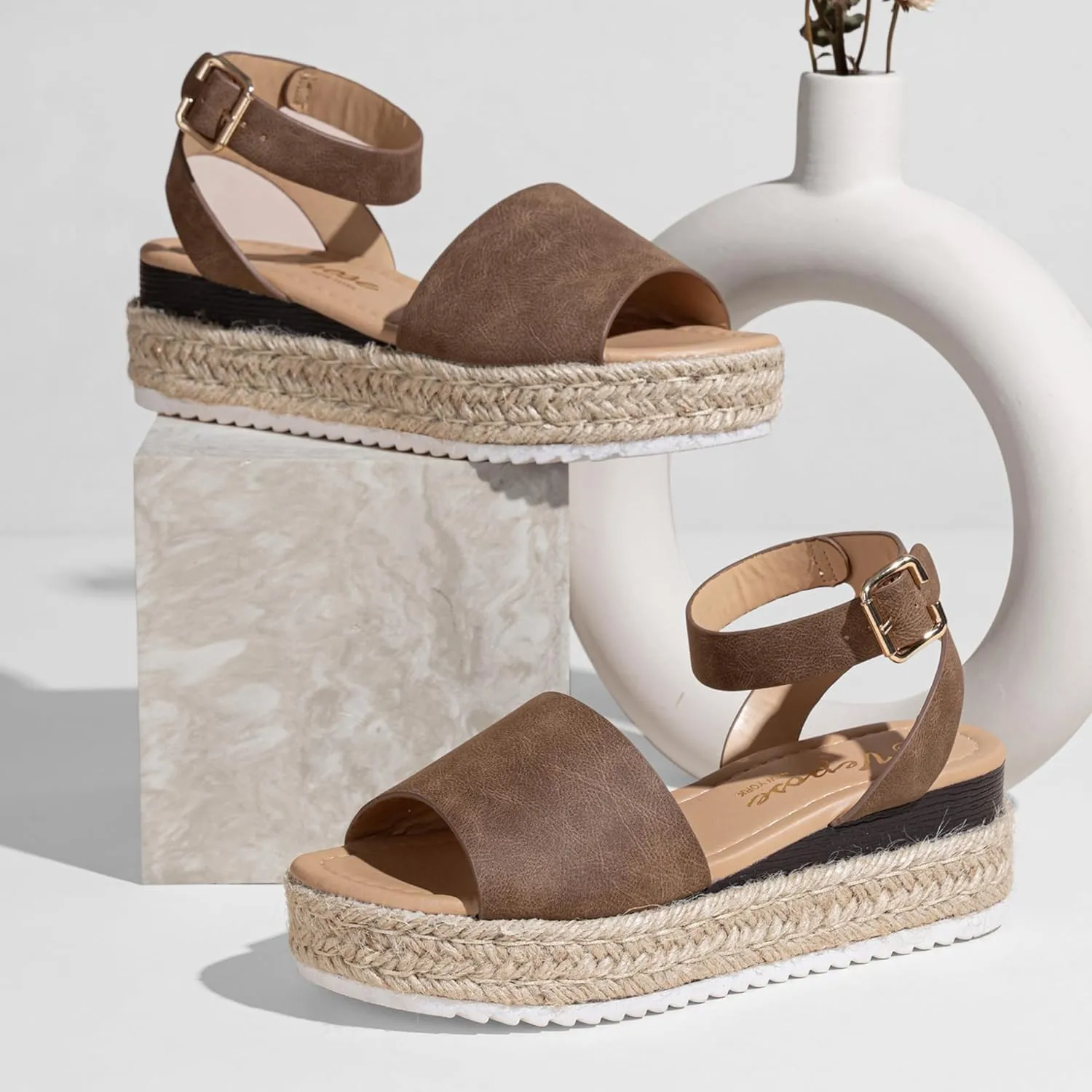 Vepose Women's 400A Platform Wedge Sandals, Summer Espadrilles Sandals with Ankle Strap
