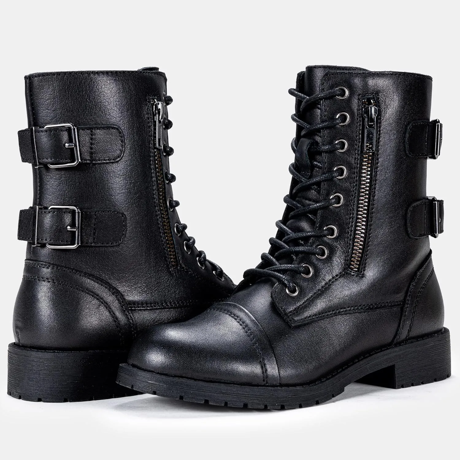 Vepose Women's 928 Combat Boots Low Heel, Mid Calf Military Boots with Card Knife Wallet Pocket