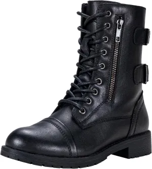 Vepose Women's 928 Combat Boots Low Heel, Mid Calf Military Boots with Card Knife Wallet Pocket