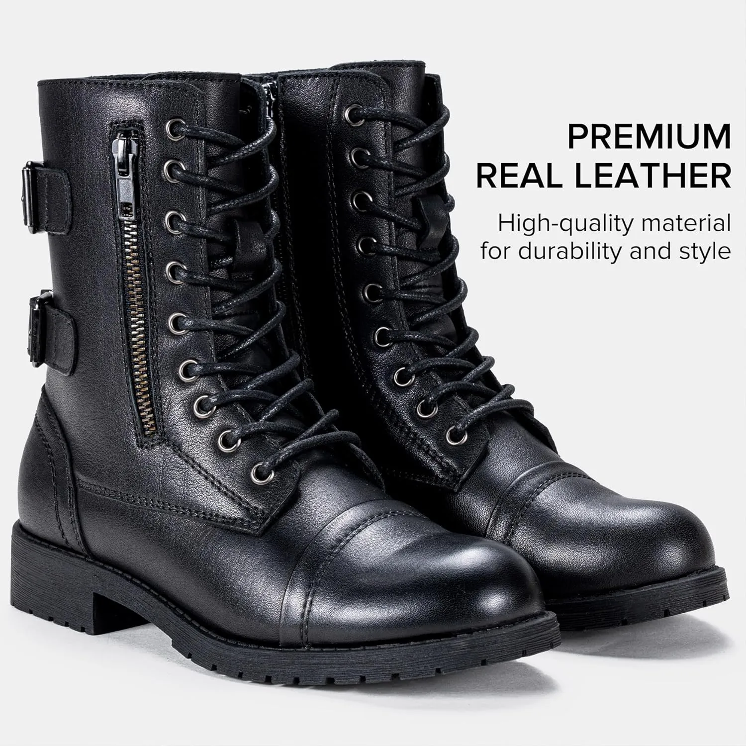 Vepose Women's 928 Combat Boots Low Heel, Mid Calf Military Boots with Card Knife Wallet Pocket