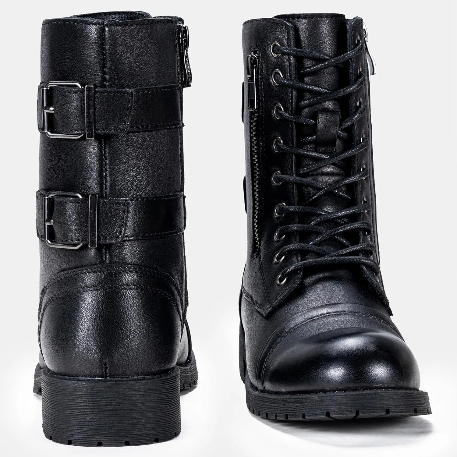 Vepose Women's 928 Combat Boots Low Heel, Mid Calf Military Boots with Card Knife Wallet Pocket