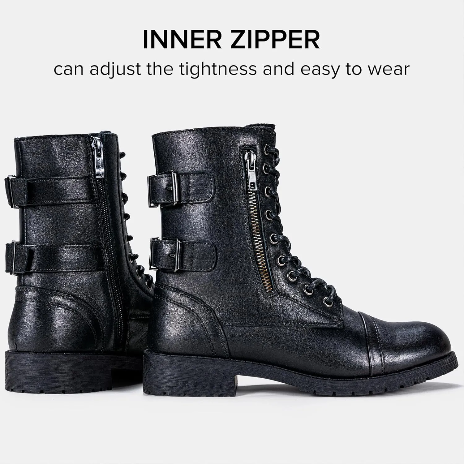 Vepose Women's 928 Combat Boots Low Heel, Mid Calf Military Boots with Card Knife Wallet Pocket
