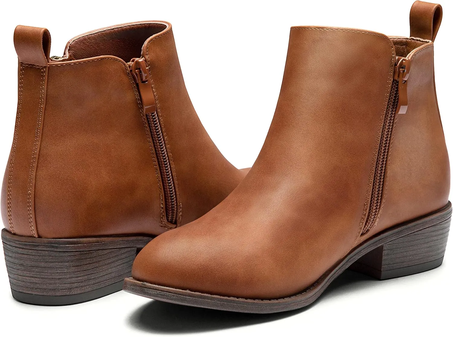 Vepose Women's Ankle Boots Low Heel Casual Boot Round Toe Zipper Booties for Women