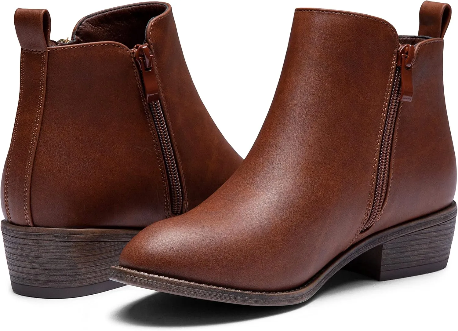 Vepose Women's Ankle Boots Low Heel Casual Boot Round Toe Zipper Booties for Women