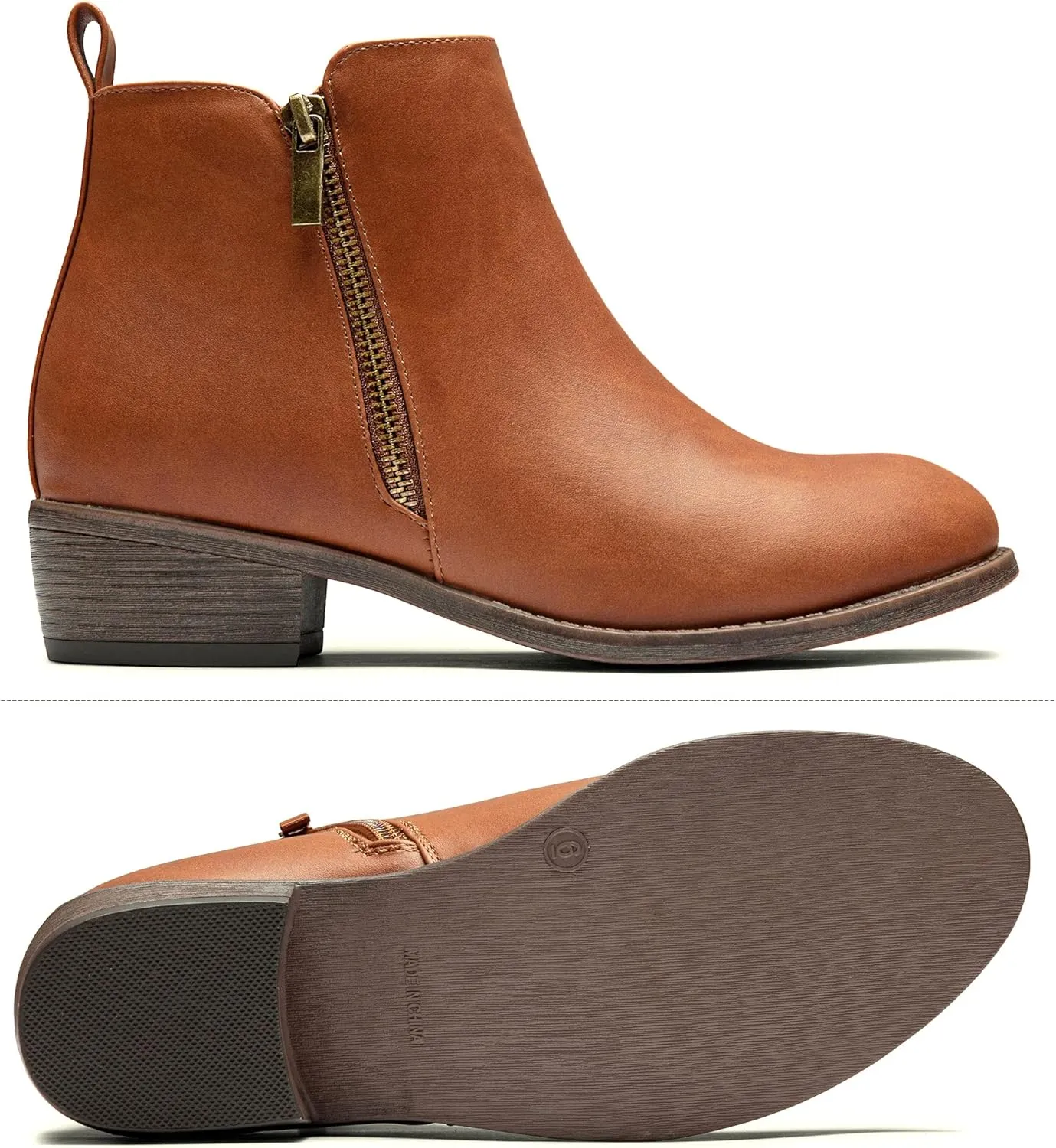 Vepose Women's Ankle Boots Low Heel Casual Boot Round Toe Zipper Booties for Women