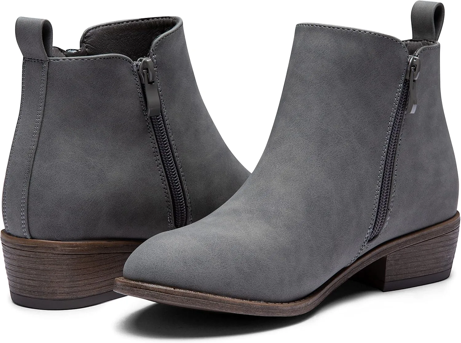 Vepose Women's Ankle Boots Low Heel Casual Boot Round Toe Zipper Booties for Women