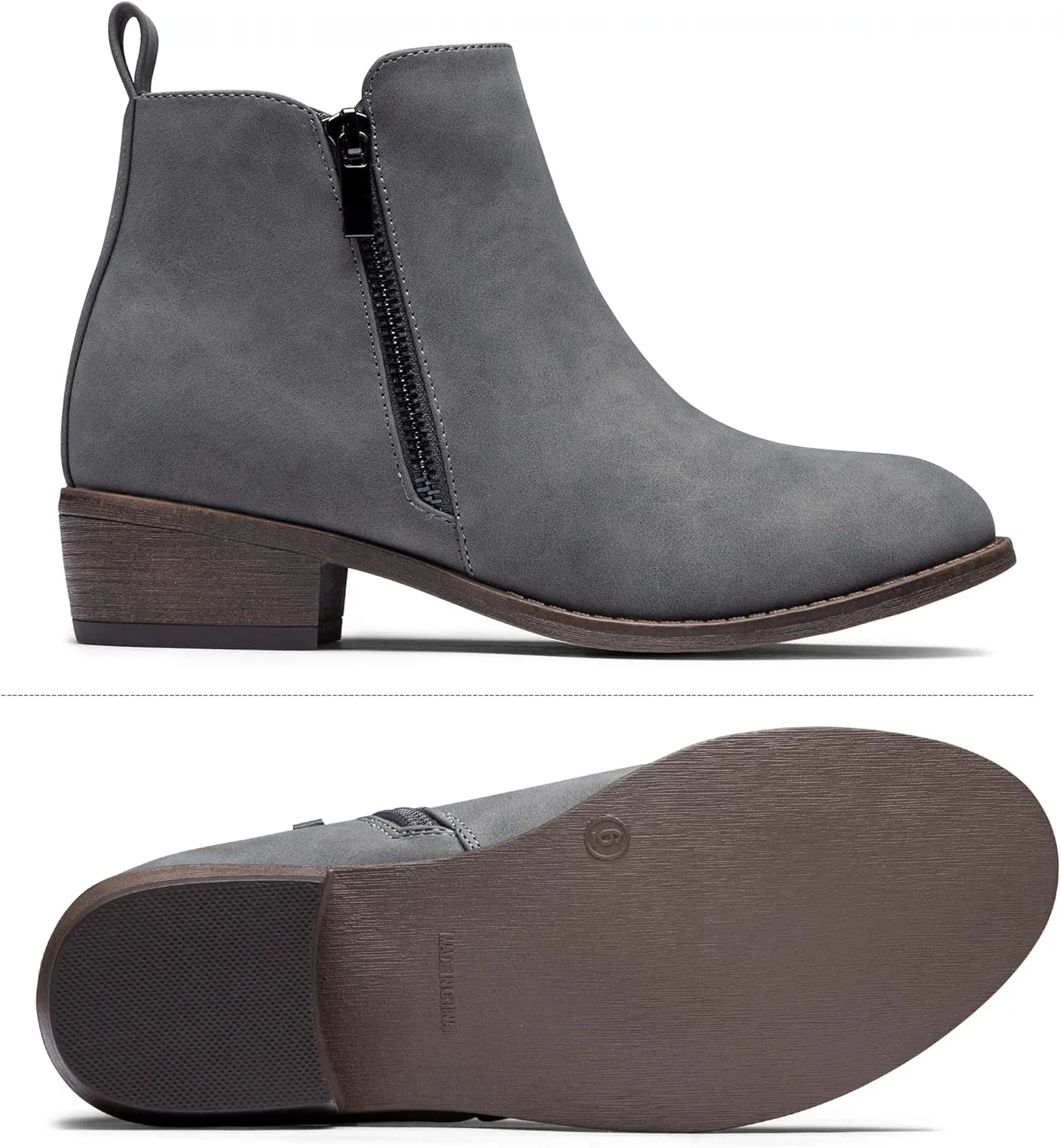 Vepose Women's Ankle Boots Low Heel Casual Boot Round Toe Zipper Booties for Women