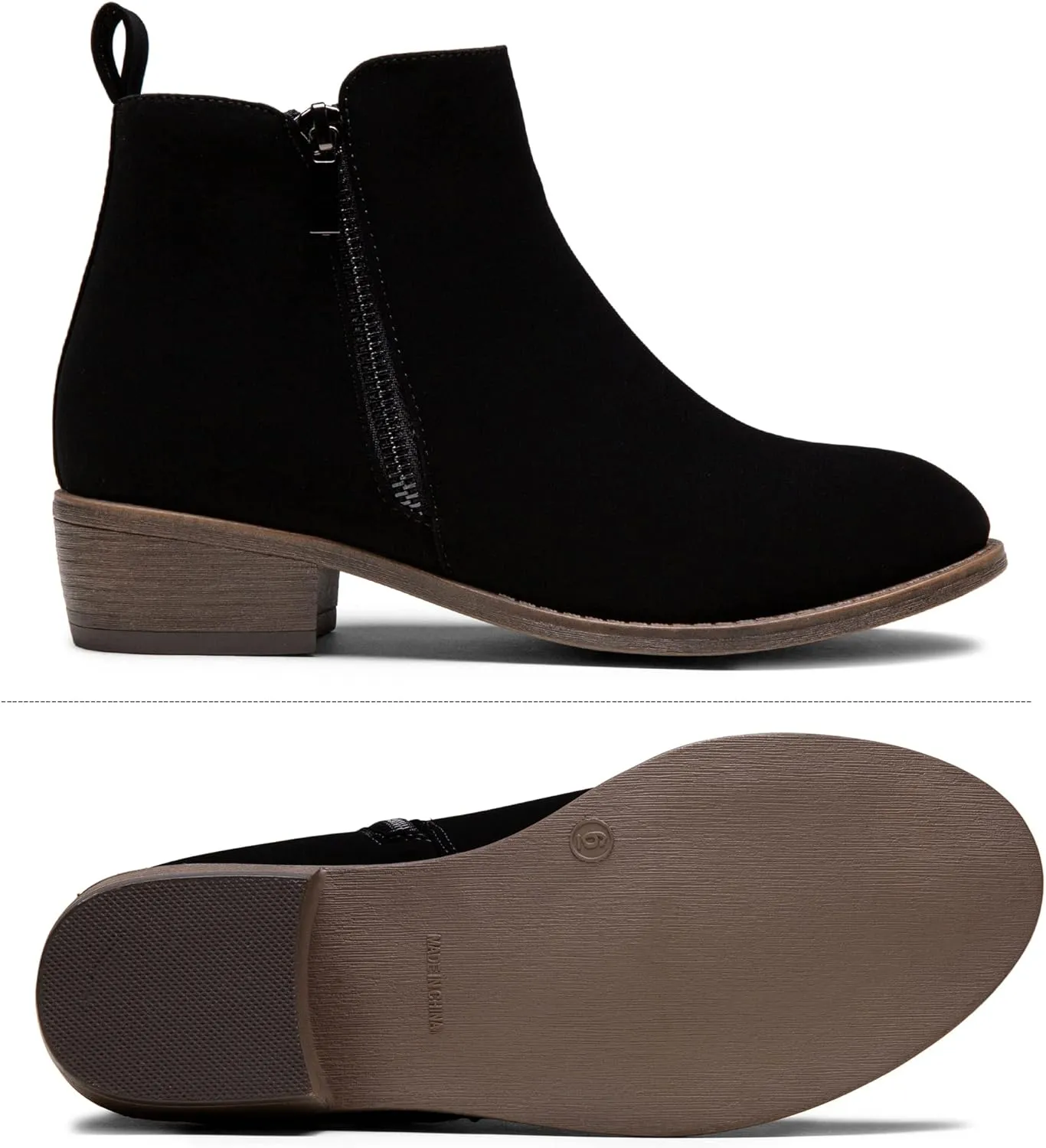 Vepose Women's Ankle Boots Low Heel Casual Boot Round Toe Zipper Booties for Women