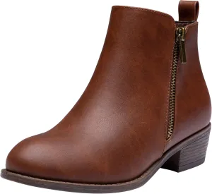 Vepose Women's Ankle Boots Low Heel Casual Boot Round Toe Zipper Booties for Women