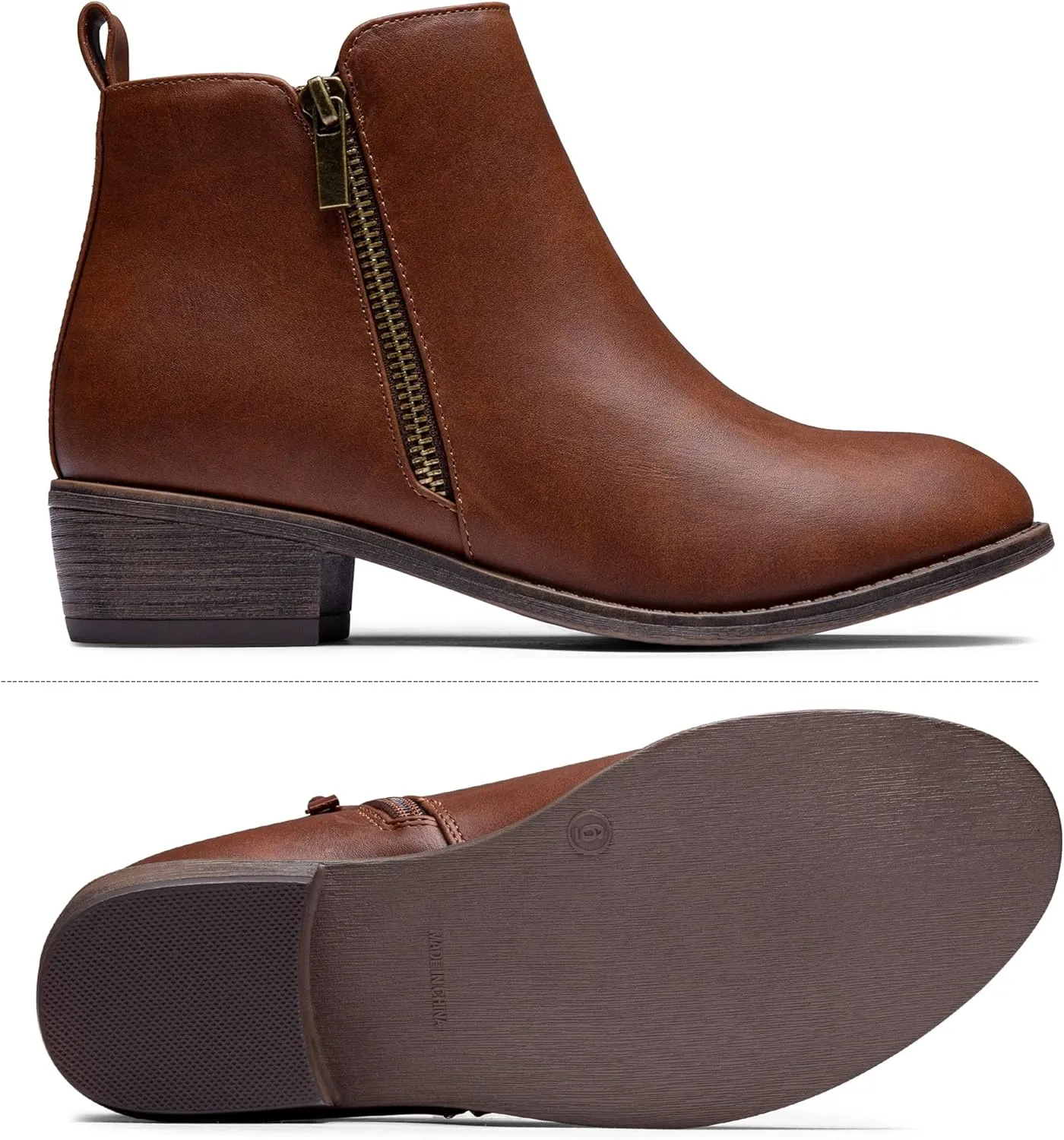 Vepose Women's Ankle Boots Low Heel Casual Boot Round Toe Zipper Booties for Women