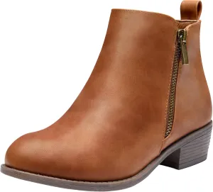 Vepose Women's Ankle Boots Low Heel Casual Boot Round Toe Zipper Booties for Women