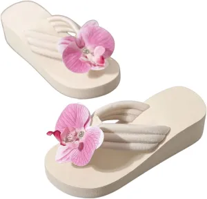 Verdusa Women's 3D Floral Platform Sandals Holiday Wedge Sandals Beach Flip Flops