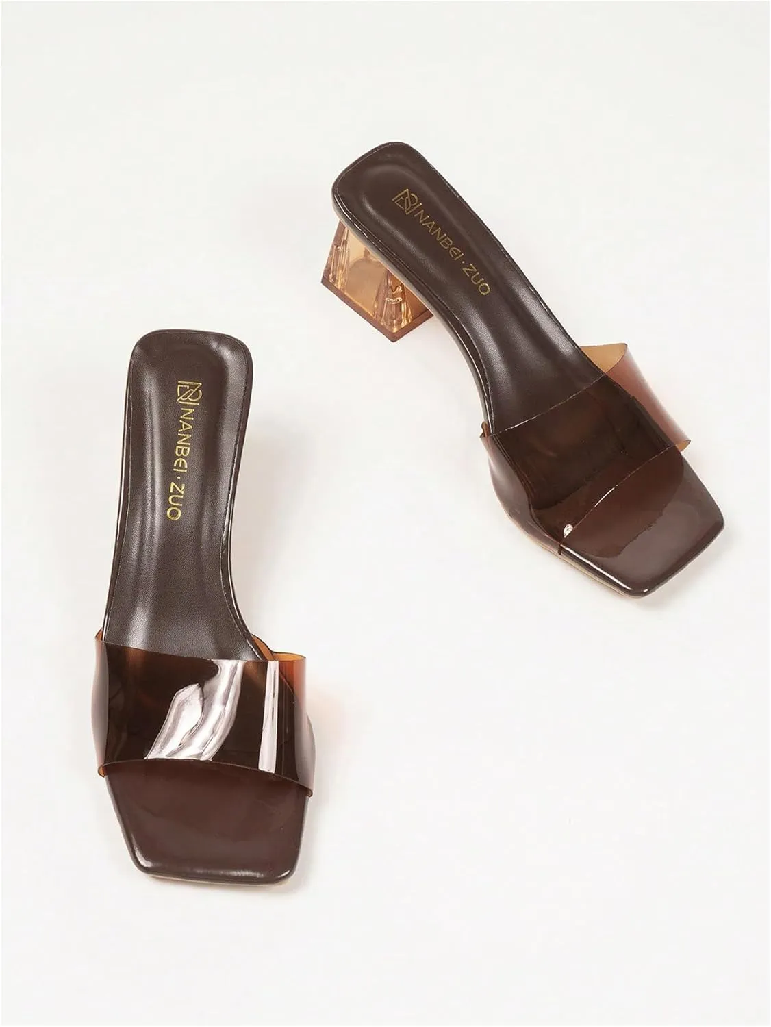 Verdusa Women's Clear Heeled Sandals Square Toe Slip On Chunky Sandal