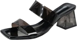 Verdusa Women's Clear Heeled Sandals Square Toe Slip On Chunky Sandal