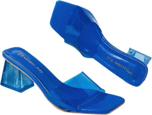 Verdusa Women's Clear Heeled Sandals Square Toe Slip On Chunky Sandal