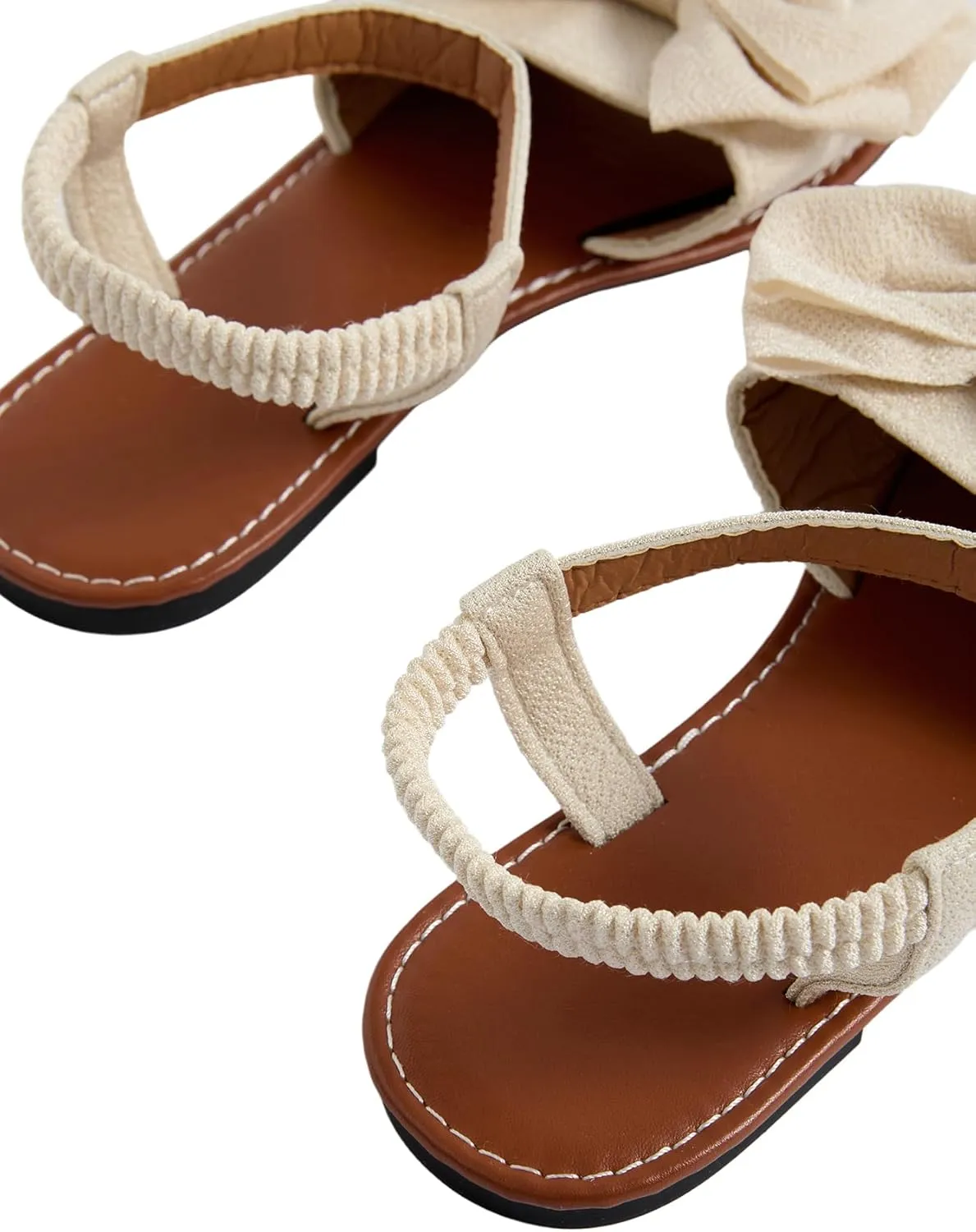 Verdusa Women's Coquette Bowknot Ankle Strap Leather Sandals Holiday Beach Flat Sandals