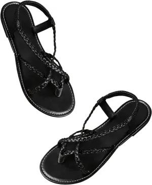 Verdusa Women's Flat Sandals Strappy Dressy Ankle Strap Casual Summer Thong Sandals for Beach