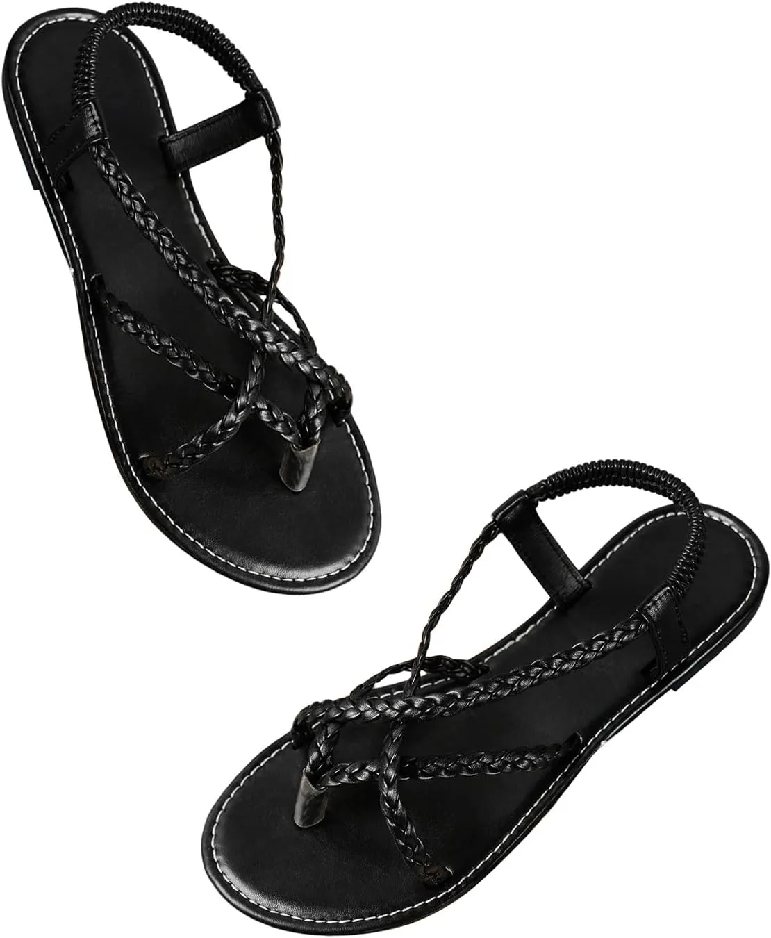Verdusa Women's Flat Sandals Strappy Dressy Ankle Strap Casual Summer Thong Sandals for Beach