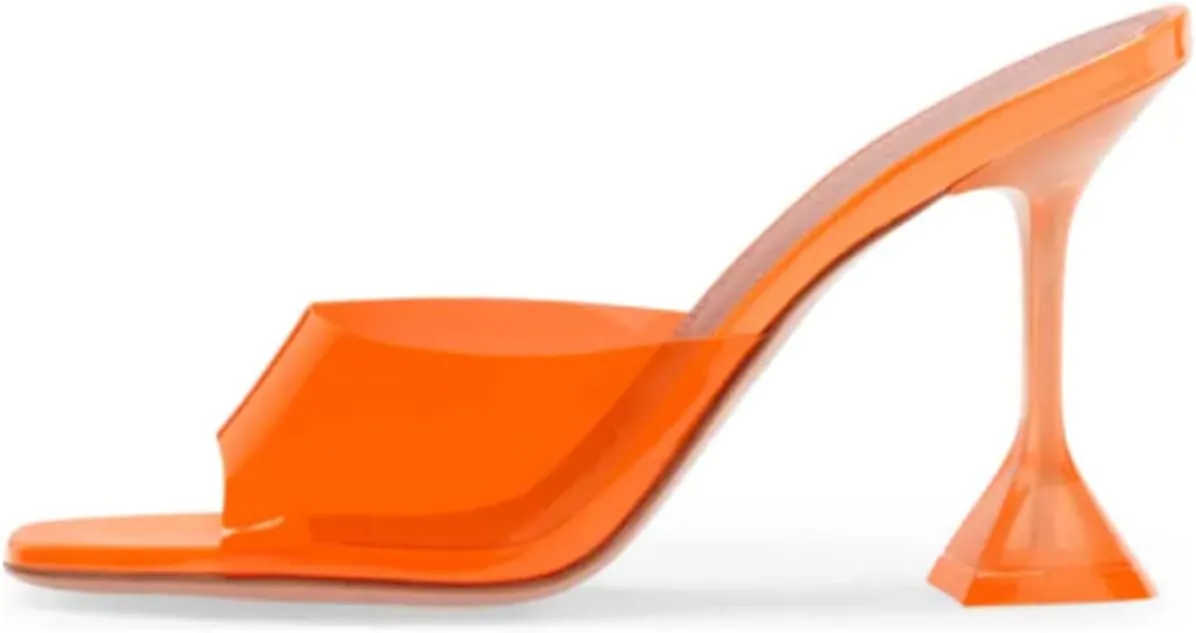 Vertundy Women's Clear Heeled Sandals Transparent Square Toe Mules Martini Stilettos Heels High Slip on Slipper